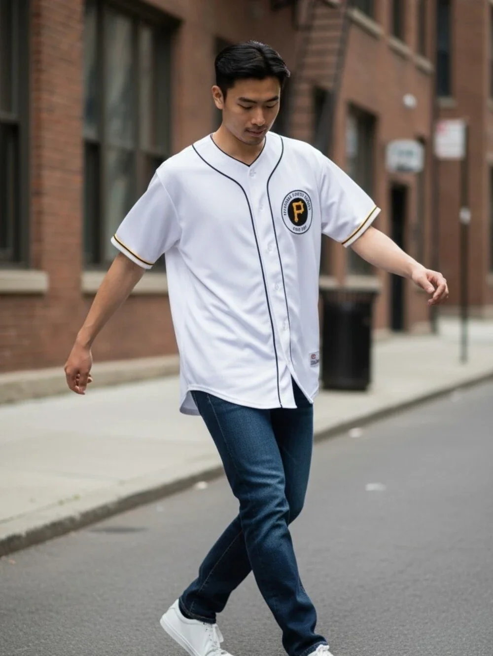 Pirates fan in the white home jersey